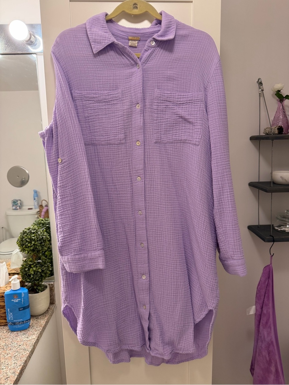 Lavender Button-Front Cotton Gauze dress - Women